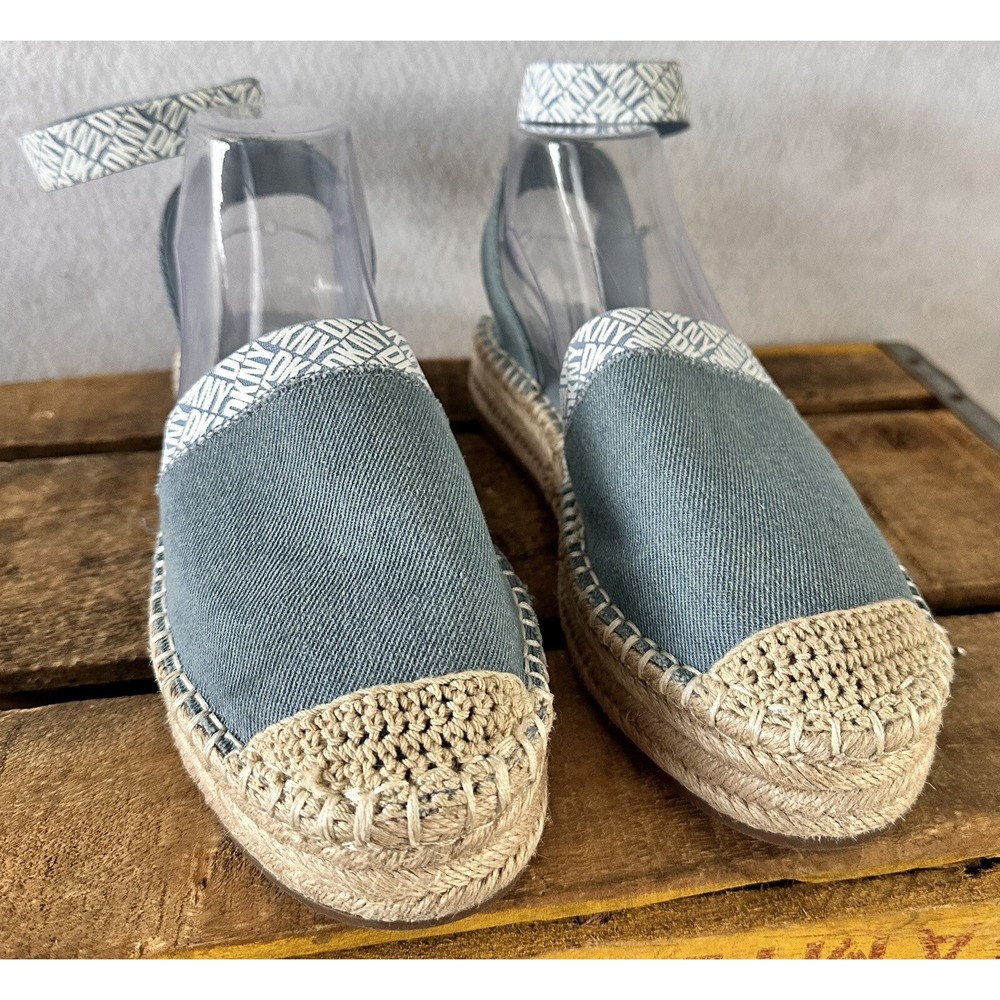 DKNY Espadrilles Sandals Platform Slingback Women 9 Blue Excellent - Picture 3 of 7